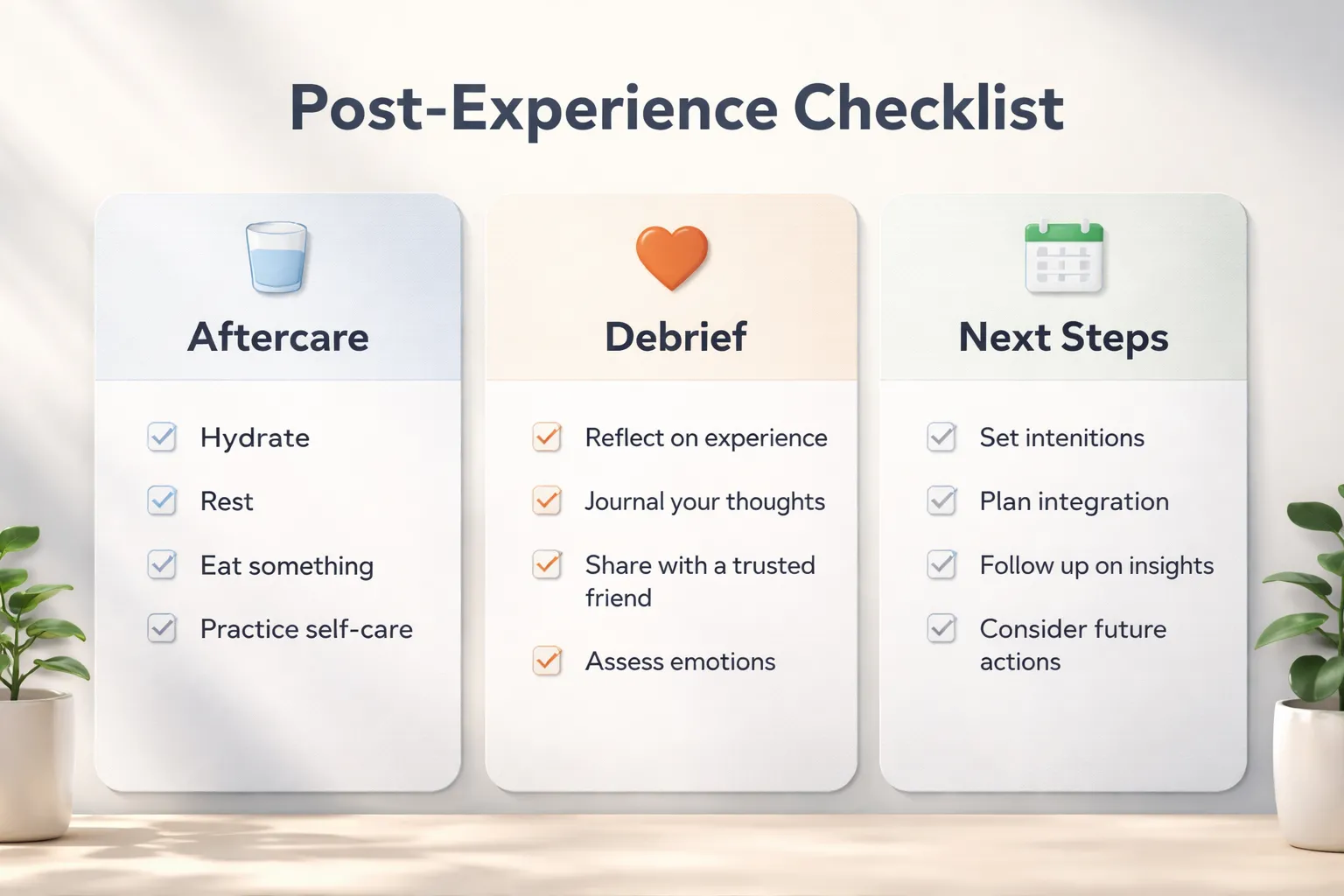 After: Post-Experience Checklist (Aftercare, Debrief, and Next Steps)