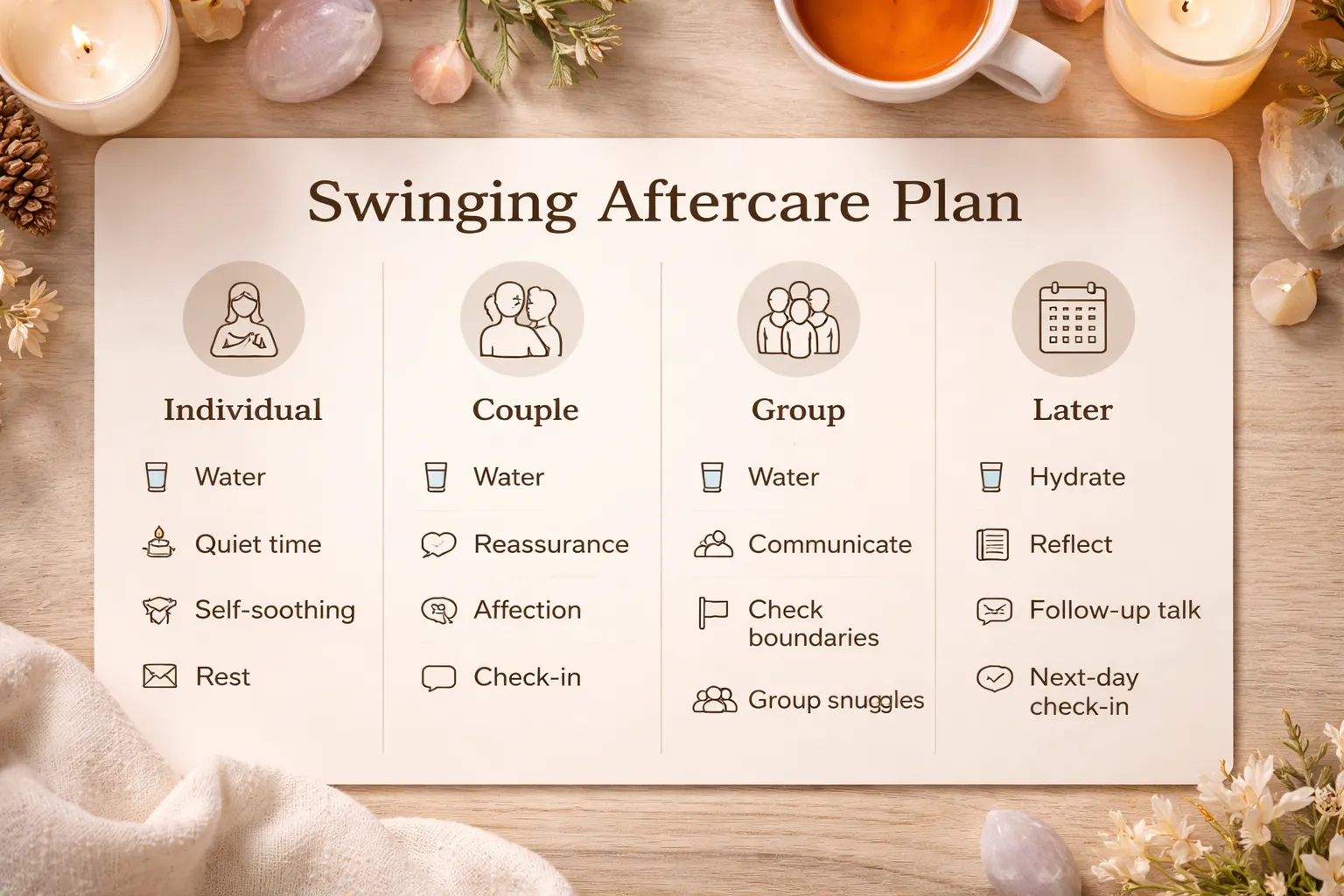 Types of aftercare in swinging (choose what fits your dynamic)